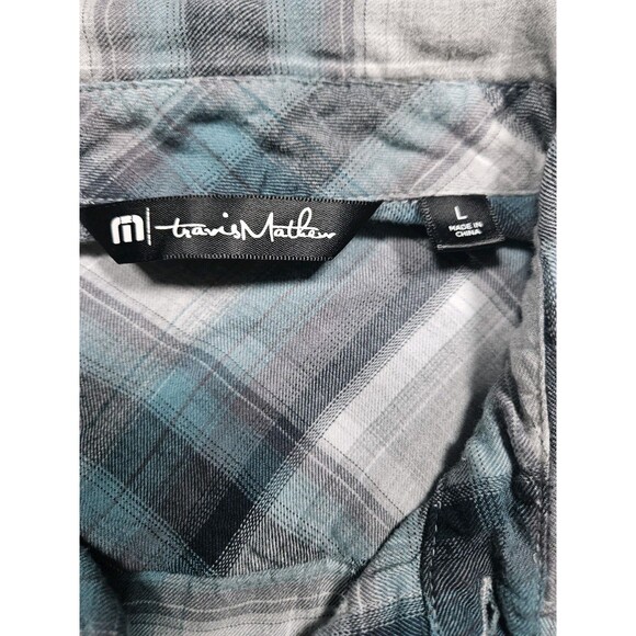 Travis Mathew Mens Flannel Shirt Button Up Lightweight Gray Blue Plaid Large - Picture 3 of 6